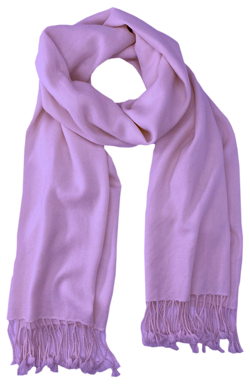 Lavender cashmere pashmina and silk blend full-size shawl in single-ply twill weave with 3 inches tassel. 