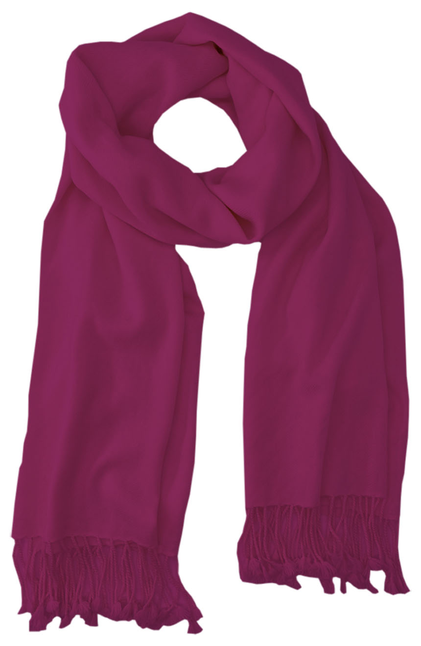 Tyrian Purple cashmere pashmina and silk blend full-size shawl in single-ply twill weave with 3 inches tassel. 