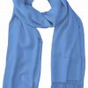 Baby Blue cashmere pashmina and silk blend full-size shawl in single-ply twill weave with 3 inches tassel.