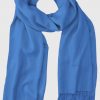 Blue cashmere pashmina and silk blend full-size shawl in single-ply twill weave with 3 inches tassel.