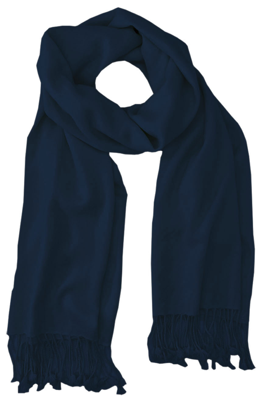 Dark Blue cashmere pashmina and silk blend full-size shawl in single-ply twill weave with 3 inches tassel. 