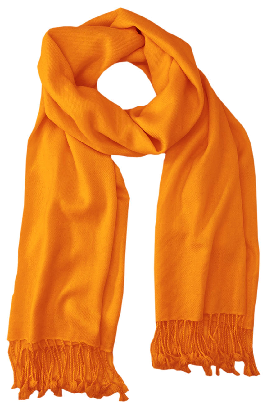 Carrot cashmere pashmina and silk blend full-size shawl in single-ply twill weave with 3 inches tassel. 