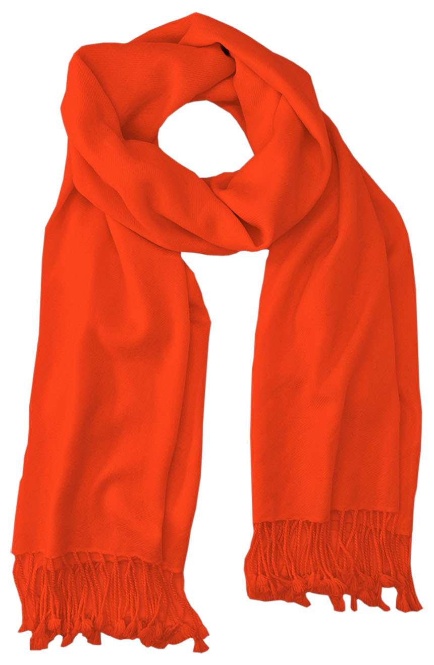 Vibrant Orange cashmere pashmina and silk blend full-size shawl in single-ply twill weave with 3 inches tassel. 