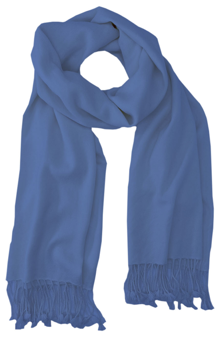 Slate Blue cashmere pashmina and silk blend full-size shawl in single-ply twill weave with 3 inches tassel. 