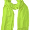 Chartreuse green cashmere pashmina and silk blend full-size shawl in single-ply twill weave with 3 inches tassel.