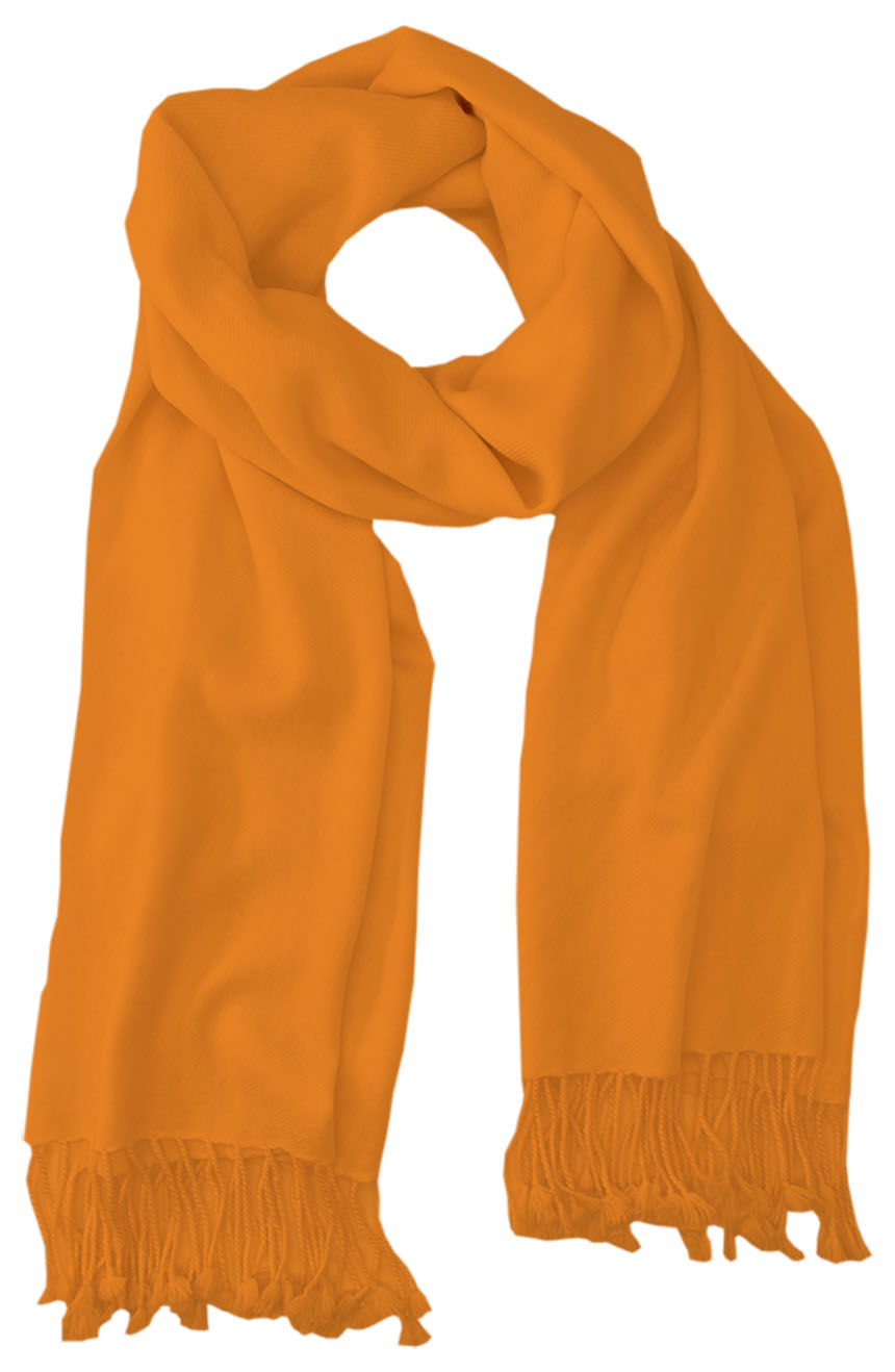 Ginger cashmere pashmina and silk blend full-size shawl in single-ply twill weave with 3 inches tassel. 