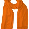 Pumpkin cashmere pashmina and silk blend full-size shawl in single-ply twill weave with 3 inches tassel.