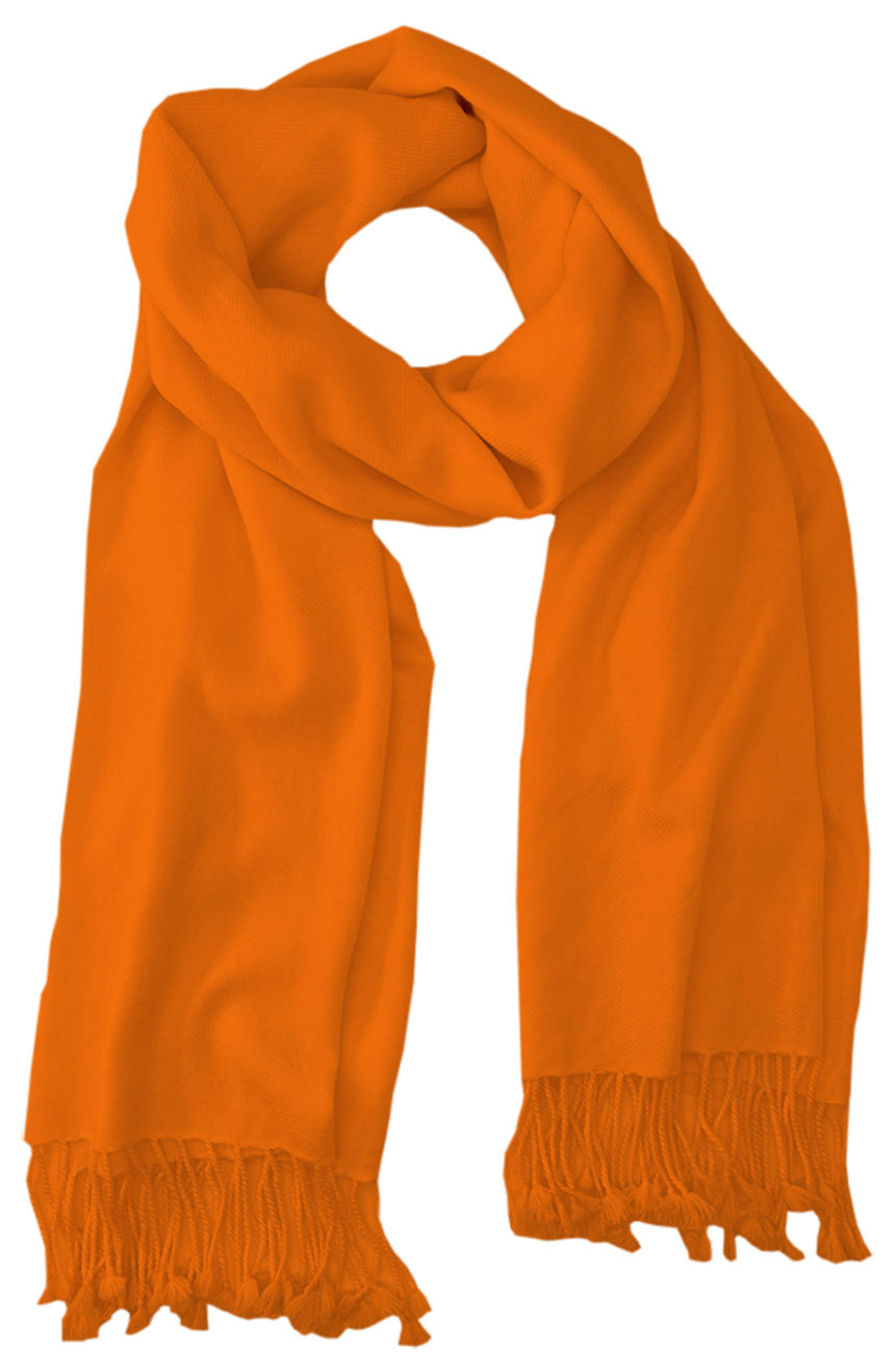 Pumpkin cashmere pashmina and silk blend full-size shawl in single-ply twill weave with 3 inches tassel. 