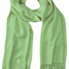 Pastel Green cashmere pashmina and silk blend full-size shawl in single-ply twill weave with 3 inches tassel.