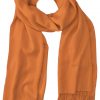 Tan Hide cashmere pashmina and silk blend full-size shawl in single-ply twill weave with 3 inches tassel.