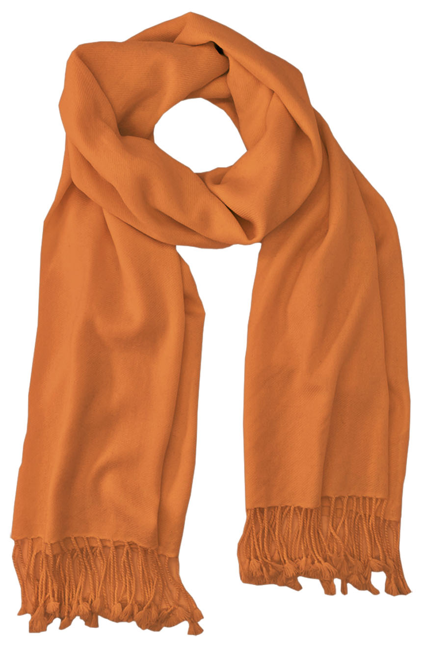 Tan Hide cashmere pashmina and silk blend full-size shawl in single-ply twill weave with 3 inches tassel. 