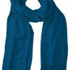 Petrol Blue cashmere pashmina and silk blend full-size shawl in single-ply twill weave with 3 inches tassel.