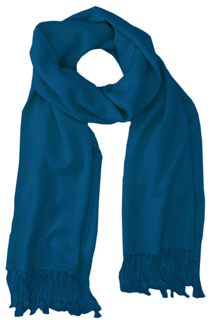 Petrol Blue cashmere pashmina and silk blend full-size shawl in single-ply twill weave with 3 inches tassel. 