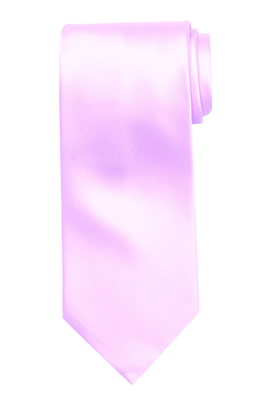 Mens handmade satin silk necktie in solid lavender color.