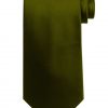 Mens handmade satin silk necktie in solid olive color.