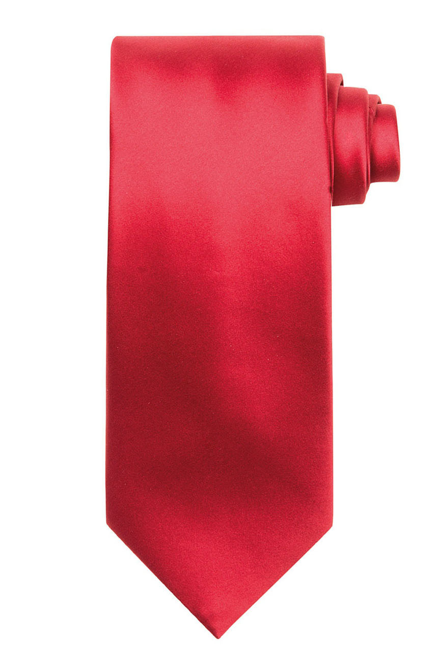 Mens handmade satin silk necktie in solid red color.