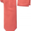 Mens silk tie and pocket square set coral.