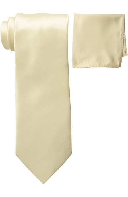 Mens silk tie and pocket square set cream.