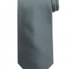 Mens handmade satin silk necktie in solid dark silver color.