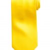 Mens handmade satin silk necktie in solid yellow color.
