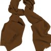 Mens 100% cashmere scarf in walnut, single-ply with 1-inch eyelash fringe.