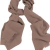 Mens 100% cashmere scarf in beaver, single-ply with 1-inch eyelash fringe.
