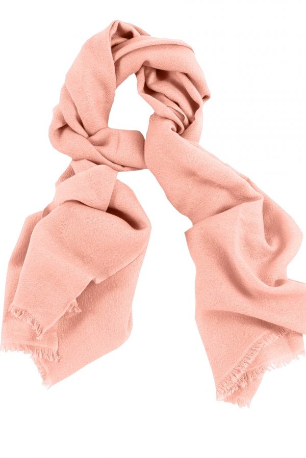 Mens 100% cashmere scarf in rose brown, single-ply with 1-inch eyelash fringe.