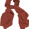 Mens 100% cashmere scarf in dark rose brown, single-ply with 1-inch eyelash fringe.