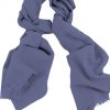 Mens 100% cashmere scarf in aniline blue, single-ply with 1-inch eyelash fringe.
