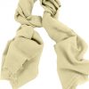 Mens 100% cashmere scarf in ivory, single-ply with 1-inch eyelash fringe.