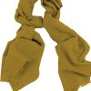 Mens 100% cashmere scarf in nugget gold, single-ply with 1-inch eyelash fringe.
