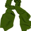 Mens 100% cashmere scarf in basil green, single-ply with 1-inch eyelash fringe.
