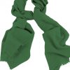 Mens 100% cashmere scarf in patina green, single-ply with 1-inch eyelash fringe.