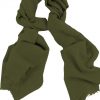 Mens 100% cashmere scarf in olive, single-ply with 1-inch eyelash fringe.