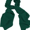 Mens 100% cashmere scarf in Sacramento green, single-ply with 1-inch eyelash fringe.