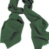 Mens 100% cashmere scarf in forest green, single-ply with 1-inch eyelash fringe.