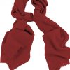 Mens 100% cashmere scarf in rustic brick, single-ply with 1-inch eyelash fringe.