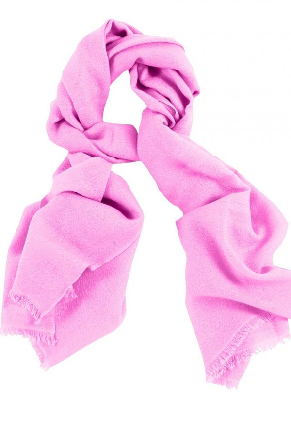 Mens 100% cashmere scarf in pink, single-ply with 1-inch eyelash fringe.