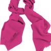 Mens 100% cashmere scarf in hot pink, single-ply with 1-inch eyelash fringe.