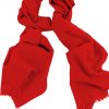 Mens 100% cashmere scarf in red, single-ply with 1-inch eyelash fringe.