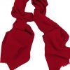 Mens 100% cashmere scarf in scarlet, single-ply with 1-inch eyelash fringe.