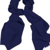 Mens 100% cashmere scarf in deep navy, single-ply with 1-inch eyelash fringe.