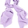 Mens 100% cashmere scarf in lilac, single-ply with 1-inch eyelash fringe.