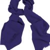 Mens 100% cashmere scarf in deep purple, single-ply with 1-inch eyelash fringe.