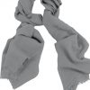 Mens 100% cashmere scarf in silver grey, single-ply with 1-inch eyelash fringe.