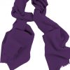Mens 100% cashmere scarf in aubergine, single-ply with 1-inch eyelash fringe.