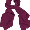 Mens 100% cashmere scarf in Tyrian purple, single-ply with 1-inch eyelash fringe.