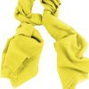 Mens 100% cashmere scarf in yellow, single-ply with 1-inch eyelash fringe.