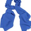 Mens 100% cashmere scarf in blue, single-ply with 1-inch eyelash fringe.