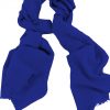Mens 100% cashmere scarf in Persian blue, single-ply with 1-inch eyelash fringe.